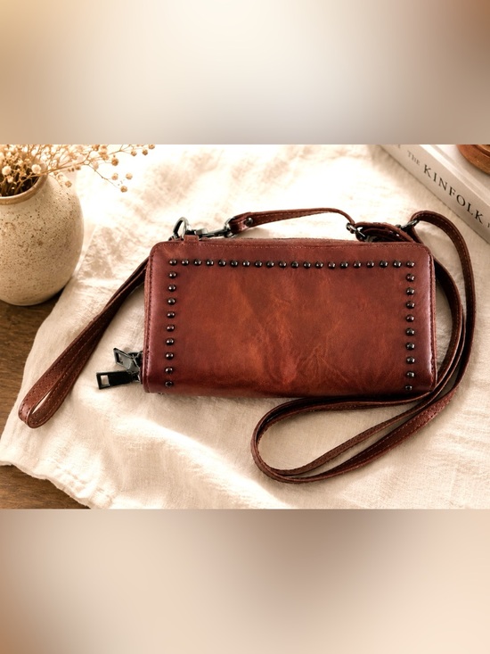 Sam and Hadley Handbags - Sam & Hadley Studded Crossbody Wallet Wristlet Brown NWOT